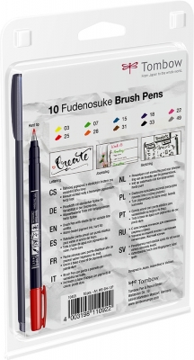 Markere caligrafice Fudenosuke Hard, Vivid Color, 10 bucati/set Tombow