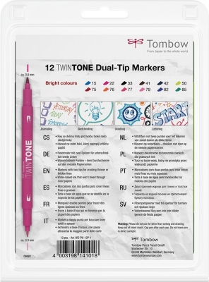 Markere TwinTone 12 culori brights Tombow