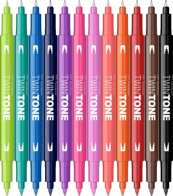 Markere TwinTone 12 culori brights Tombow