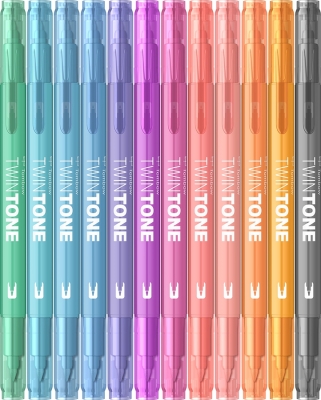 Markere TwinTone 12 culori pastel Tombow