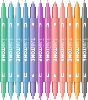 Markere TwinTone 12 culori pastel Tombow