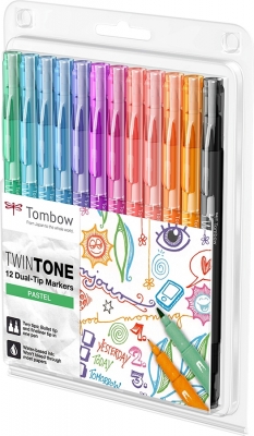 Markere TwinTone 12 culori pastel Tombow