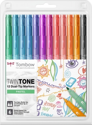Markere TwinTone 12 culori pastel Tombow