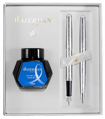 Set Stilou si Pix Hemisphere DeLuxe Metal in cutie cadou cu calimara Waterman