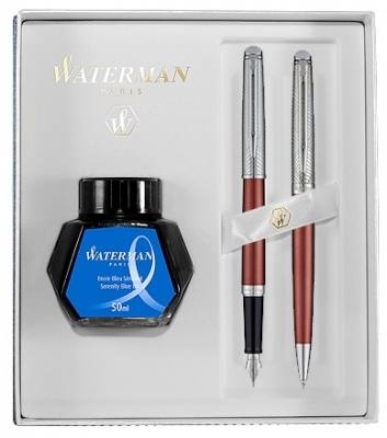 Set Stilou si Pix Hemisphere Privee Rose Cuivre in cutie cadou cu calimara Waterman