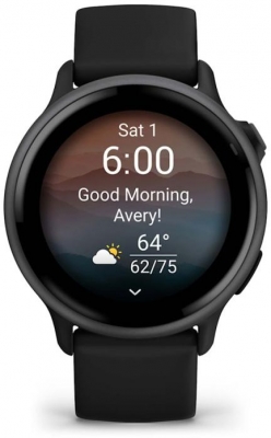 Ceas Garmin vívoactive 6 display AMOLED, dimensiune afisaj 30.4 mm, rezolutie afisaj  390 x 390 pixeli, memorie 8GB, autonomie până la 11 zile (5 zile cu afişajul permanent pornit) rezistanta la apa pana la 5 ATM, greutate: 23g, ramă Black cu curea Bone, carcasă Slate şi curea din silicon
