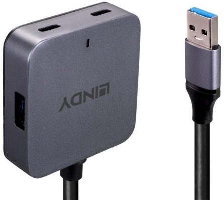 Hub Lindy 4 Porturi, interfata USB 3.2 / 3.1 Gen 1 / USB 3.0, lungime 5m, latime de banda suportata 5Gbs, chipset: VL817-Q7, gri