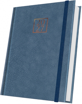 Agenda datata 2027 Herlitz Premium Deluxe Bolgheri, A5, 352 pagini, coperta din piele sintetica, culoare albastru denim