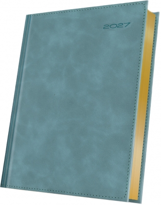 Agenda datata 2027 Herlitz Premium Deluxe Chia Suple, A5, 352 pagini, coperta din piele sintetica, margini folio auriu, culoare acvamarin