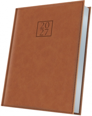 Agenda datata 2027 Herlitz Premium Deluxe Chianti, A5, 352 pagini, coperta din piele sintetica, margini folio argintiu, culoare cognac