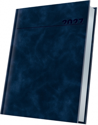 Agenda datata 2027 Herlitz Premium Deluxe Chia, A5, 352 pagini, coperta din piele sintetica, margini folio argintiu, culoare bleumarin