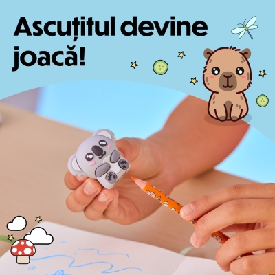 Ascutitoare BIC Vibbies, cu figurina animalut si rezervor, 1 orificiu, diverse culori