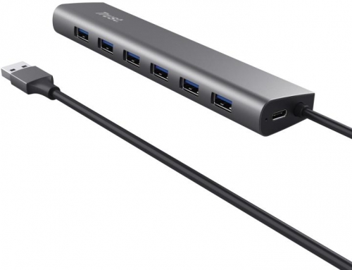 Hub Trust Halyx , 7 porturi USB 3.2 Gen 1, material aluminiu, input USB- C, output USB-A 7, gri
