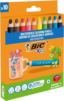 Creioane colorate JUMBO Multisurface 10 buc/set + ascutitoare