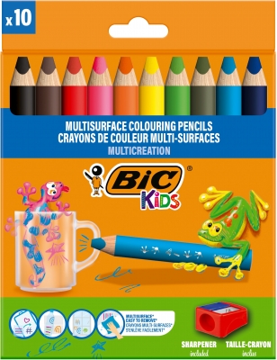 Creioane colorate JUMBO Multisurface 10 buc/set + ascutitoare