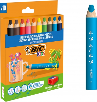 Creioane colorate JUMBO Multisurface 10 buc/set + ascutitoare
