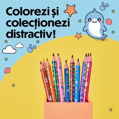 Creioane colorate BIC Vibbies, decorate cu animalute amuzante, 12 buc/set