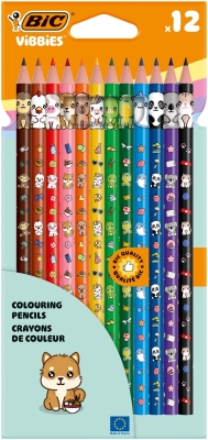 Creioane colorate BIC Vibbies, decorate cu animalute amuzante, 12 buc/set