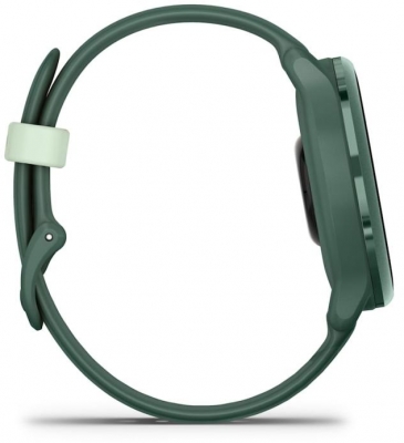Ceas Garmin vívoactive 6 display AMOLED, dimensiune afisaj 30.4 mm, rezolutie afisaj  390 x 390 pixeli, memorie 8GB, autonomie până la 11 zile (5 zile cu afişajul permanent pornit) rezistanta la apa pana la 5 ATM, greutate: 23g, ramă Jasper Green cu curea Bone, carcasă Green Metallic şi curea din