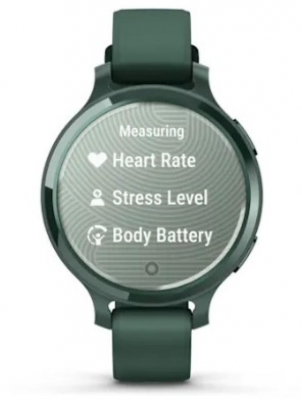 Ceas Garmin Lily 2 Active, display AMOLED, dimensiune afisaj 25,4 mm x 21,3 mm,rezolutie afisaj 240 x 201 pixeli, memorie 8GB, autonomie pana la 9 zile, rezistanta la apa pana la 5 ATM, greutate: 24,4g, ramă Jasper Green şi curea Jasper Green din silicon
