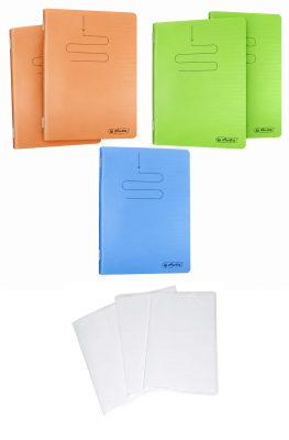 Pachet 5 caiete A4 + coperti, 60 file, dictando, hartie 70 g/mp FSC, coperta PP, culori asortate, Herlitz