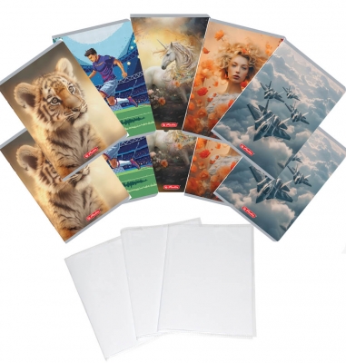 Pachet 10 caiete + coperti A5, dictando, Megamix 2, diverse modele, Herlitz