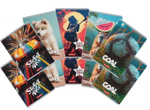 Caiet A5 48 file, hartie 70g/mp FSC mix, patratele, Megamix, diverse modele, 10 buc/set, Herlitz