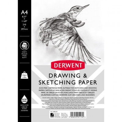 Caiet pentru schite si desen Derwent Professional, A4, cu spira, 30 coli, 165 gsm, hartie alba
