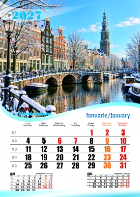 Calendar perete A3, Orase Europa, 12 coli, 2027