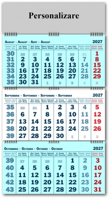 Calendar triptic pliabil, 40 x 60 cm, 3 x 12 file, 2027