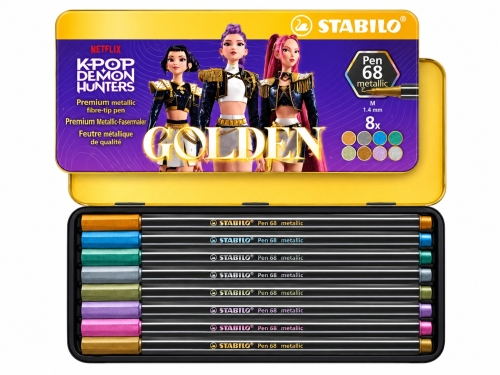 Carioci Stabilo Pen 68 K-Pop Demon Hunters, 1 mm, 8 culori, cutie metalica