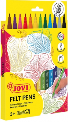 Carioci cu varf fin, 12 buc/set, culori asortate, Jovi
