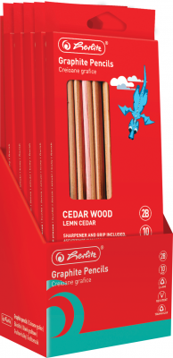 Creion grafit 2B, mina 2.4mm, set 10 + manson creion din silicon si ascutitoare, Herlitz