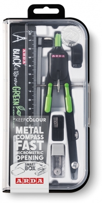 Compas cu deschidere rapida, micrometrica cu butoane, Black Is The New Green, 6 buc, Arda