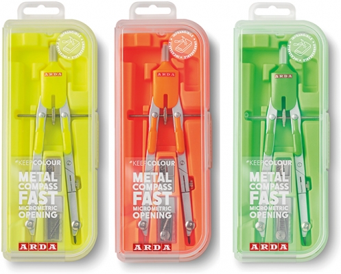 Compas cu deschidere rapida si micrometrica, butoate, kit de 3 buc fluo, cutie, Arda
