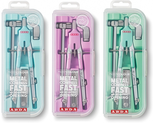 Compas cu deschidere rapida, micrometrica, butoane, pastel, cutie compacta, 5 buc, Arda