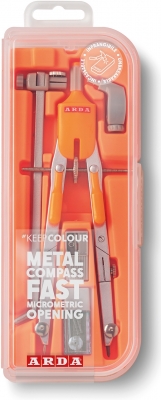 Compas cu deschidere rapida, micrometrica, butoane, fluo, cutie compacta, 5 buc, Arda