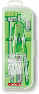 Compas cu deschidere rapida, micrometrica, butoane, fluo, cutie compacta, 5 buc, Arda