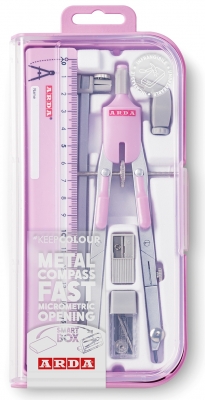 Compas cu deschidere rapida, micrometrica cu butoane, pastel in smart box, 6 buc, Arda