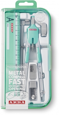 Compas cu deschidere rapida, micrometrica cu butoane, pastel in smart box, 6 buc, Arda