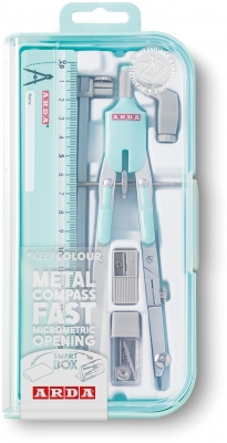Compas cu deschidere rapida, micrometrica cu butoane, pastel in smart box, 6 buc, Arda