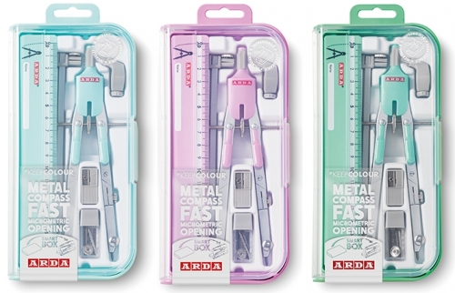 Compas cu deschidere rapida, micrometrica cu butoane, pastel in smart box, 6 buc, Arda