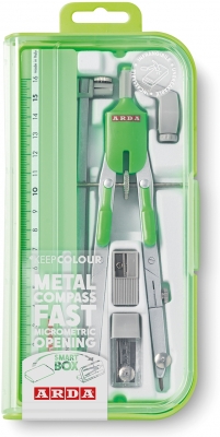 Compas cu deschidere rapida, micrometrica cu butoane, fluo in smart box, 6 buc, Arda