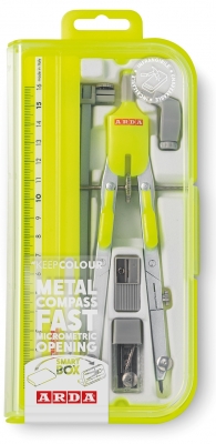 Compas cu deschidere rapida, micrometrica cu butoane, fluo in smart box, 6 buc, Arda
