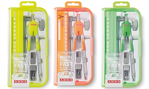 Compas cu deschidere rapida, micrometrica cu butoane, fluo in smart box, 6 buc, Arda
