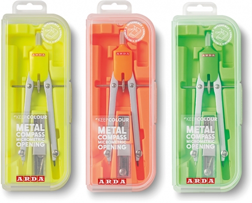 Compas micrometric, kit 3 buc, fluo, cutie compacta, picioare fixe, Arda