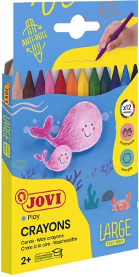 Creioane cerate hexagonale cu prindere usoara, 12 buc/set, culori asortate, Jovi