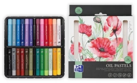 Creioane cerate Oil Pastels, set 24 culori, colectia Oxford Artistic