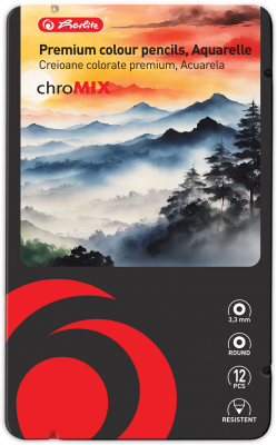 Creioane colorate Aquarelle, mina 3.3mm, set 12 culori, include pensula, Herlitz