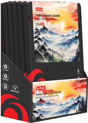 Creioane colorate Aquarelle, mina 3.3mm, set 24 culori, include pensula, Herlitz